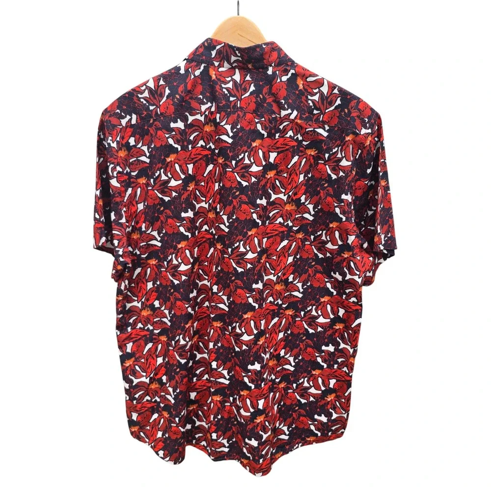 Banana Republic‎ Slim Fit Short Sleeve Floral Shirt Red Mens Size Large